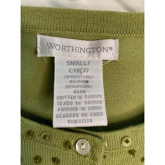 Vintage Worthington Small Sequins Green Cardigan Sweater - Picture 3 of 5